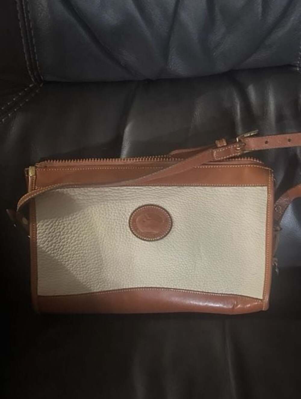 Vintage Dooney & Bourke All Weather Leather Two-Tone Cream and Tan Crossbody Bag - Picture 1 of 4